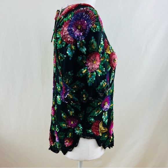 Laurence Kazar Vintage Tags Attached Sequined Floral Silk Blend Top - Picture 3 of 16